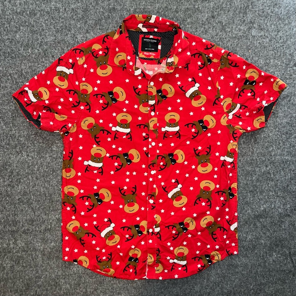 Denim & Flower Red Reindeer Print Shirt